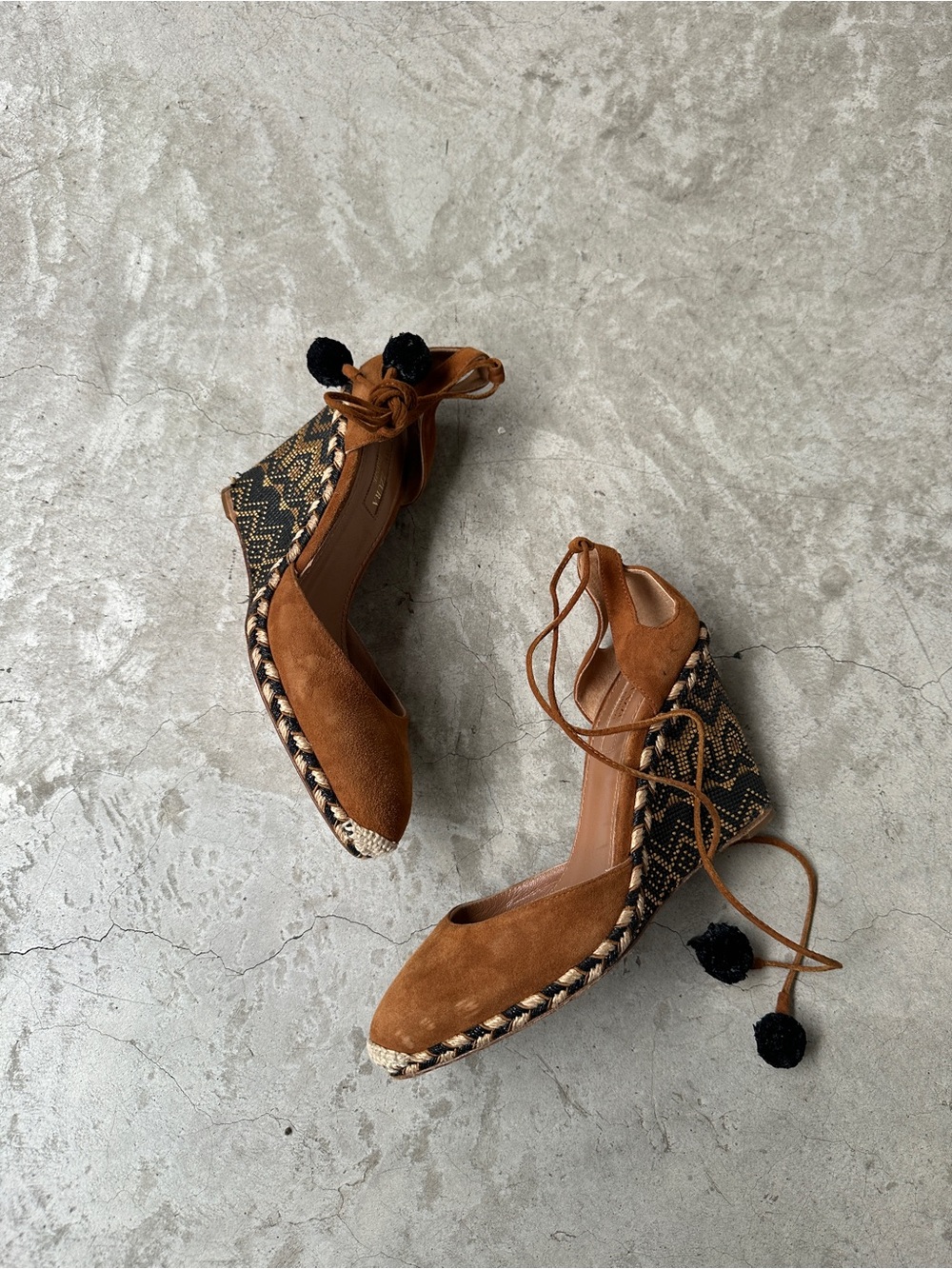 Aquazurra 38 espadrille heels brown suede woven wedge